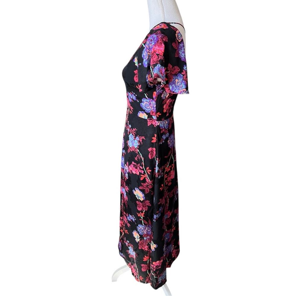 Reiss Leni black floral midi dress wedding feminine flutter sleeve formal - Picture 6 of 14